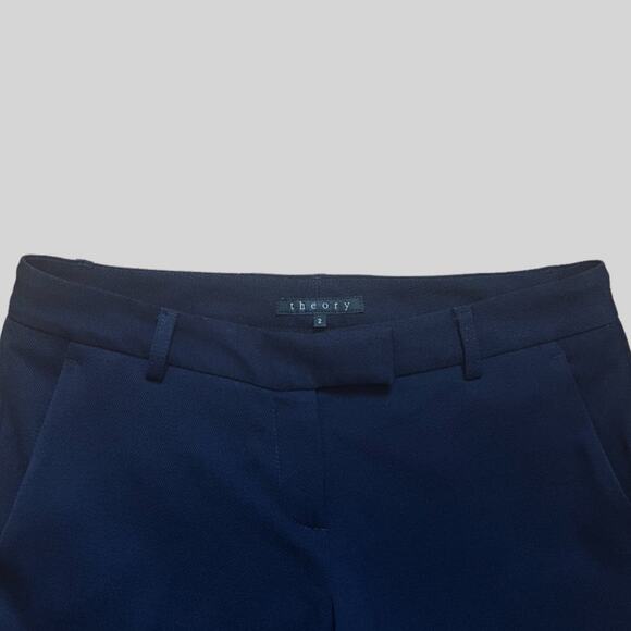 Theory Wide Leg Wool Pants in Navy Blue | Size 2 - Picture 3 of 5